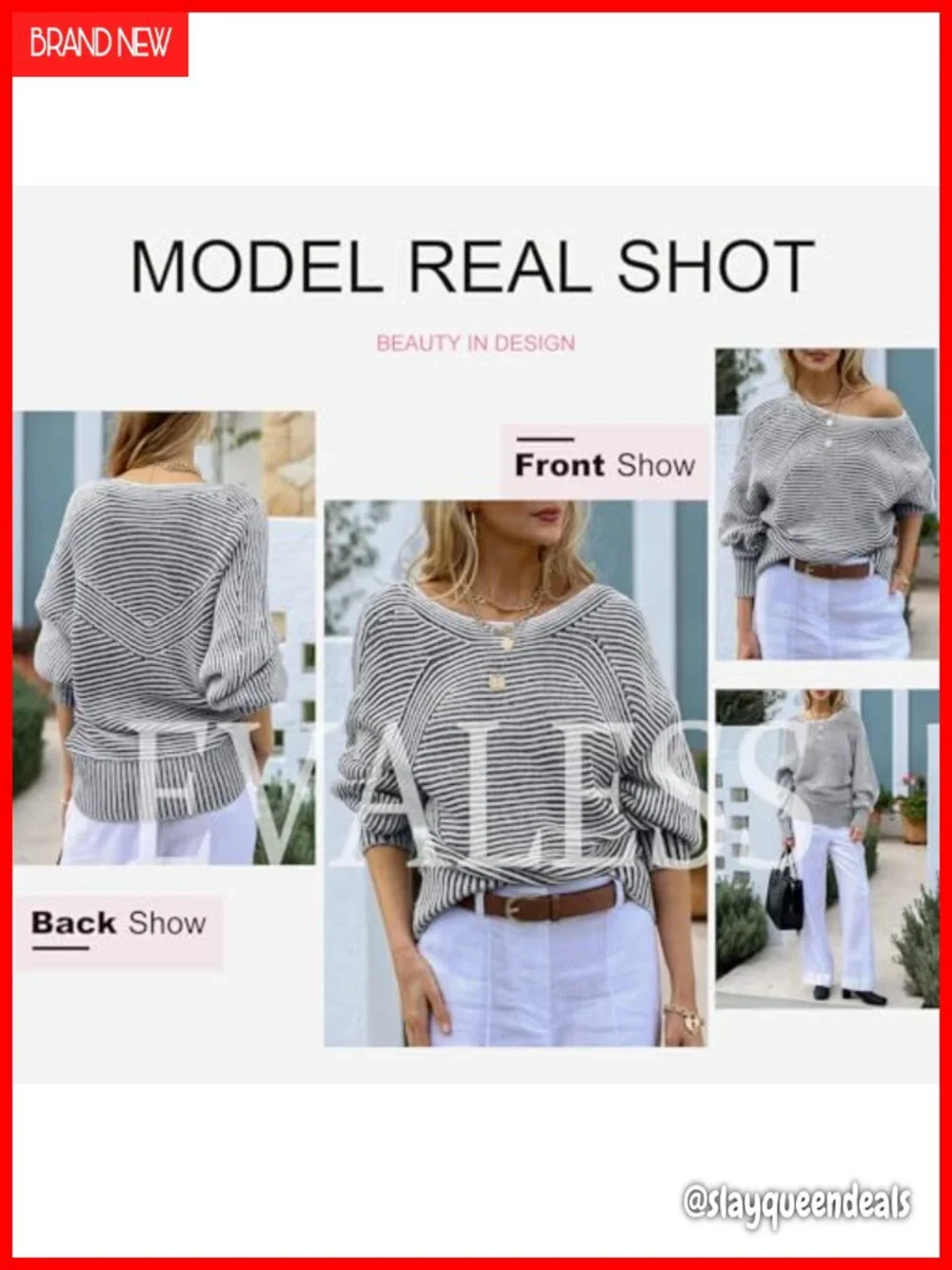 Oversized Striped Boat Neck Batwing Sleeve Pullover Sweater